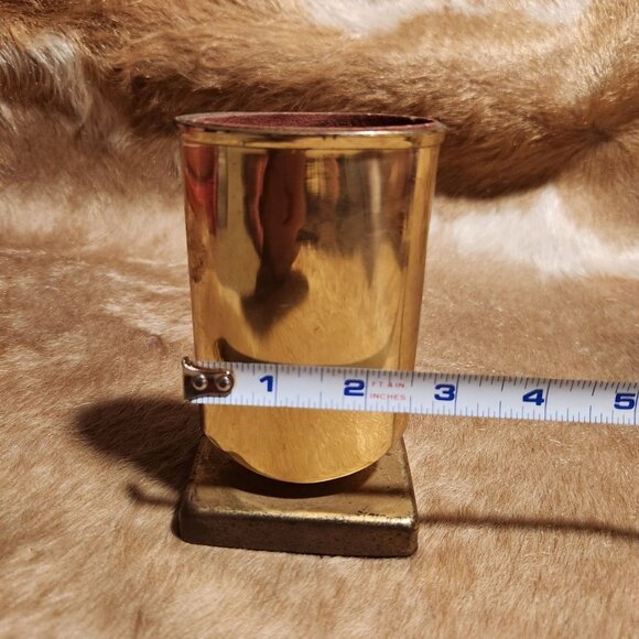 Vintage Brass Desk Pen Pencil holder With Square Base Regency Classic MCM - Picture 3 of 5